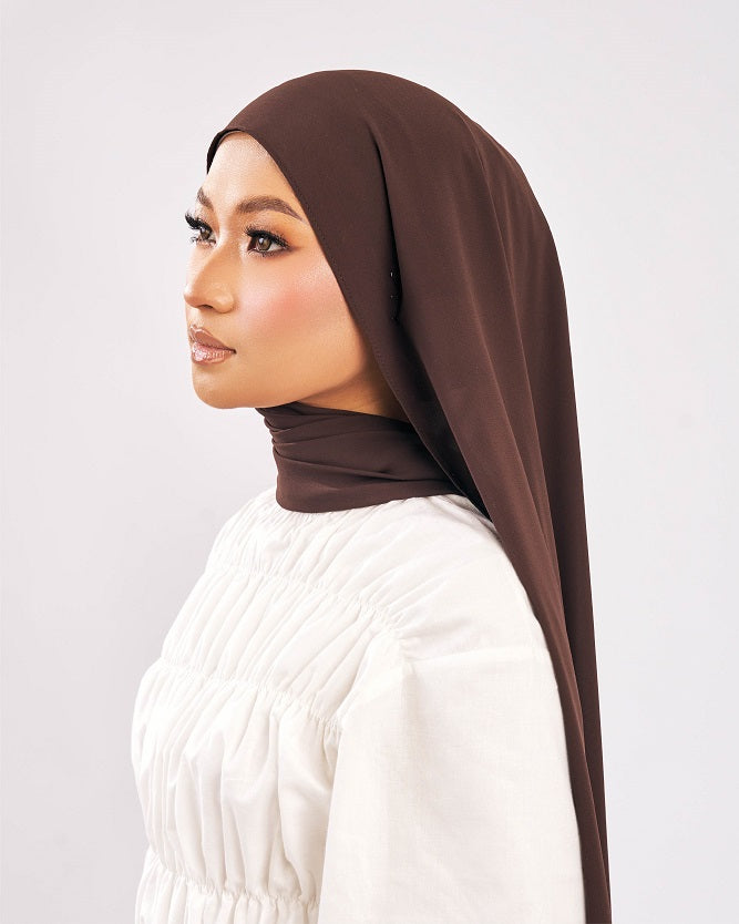 Rich Brown Heavy Chiffon Shawl Keknis Dark Brown Coklat Shawl Tak Jarang