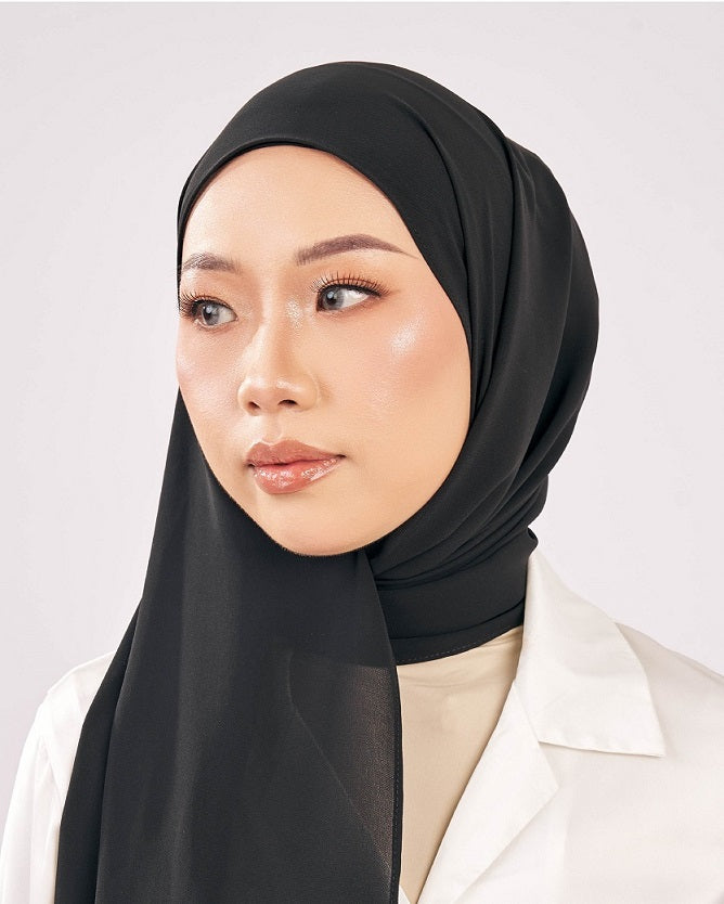 Tudung Shawl Diamond Heavy Chiffon tebal tak jarang black hitam Premium Hijab Malaysia