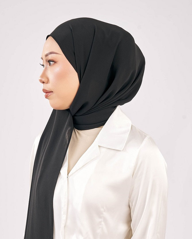 Tudung Shawl Diamond Heavy Chiffon tebal tak jarang black hitam Premium Hijab Malaysia