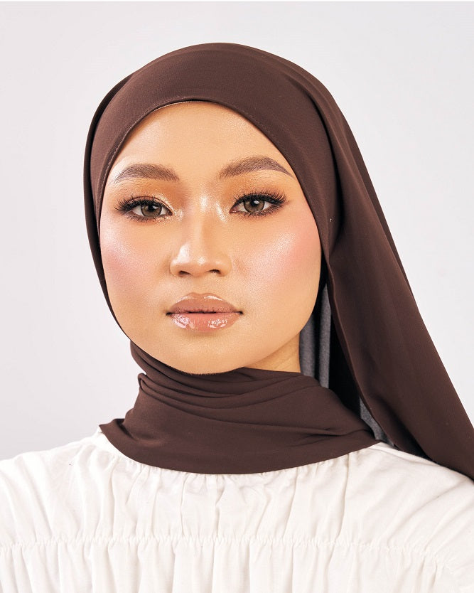 Tudung Shawl Keknis Diamond Heavy Chiffon tebal tak jarang coklat rich brown Premium Hijab Malaysia