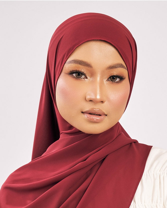Tudung Shawl Keknis Diamond Heavy Chiffon tebal tak jarang merah deep maroon Premium Hijab Malaysia