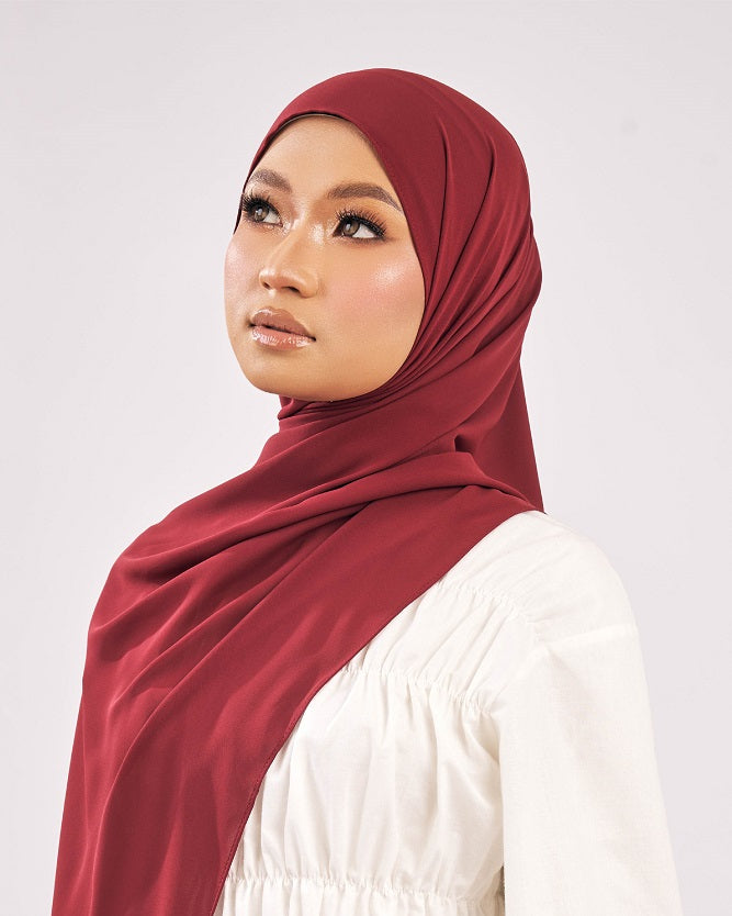 Merah Deep Maroon Heavy Chiffon Shawl Premium Hijab Malaysia