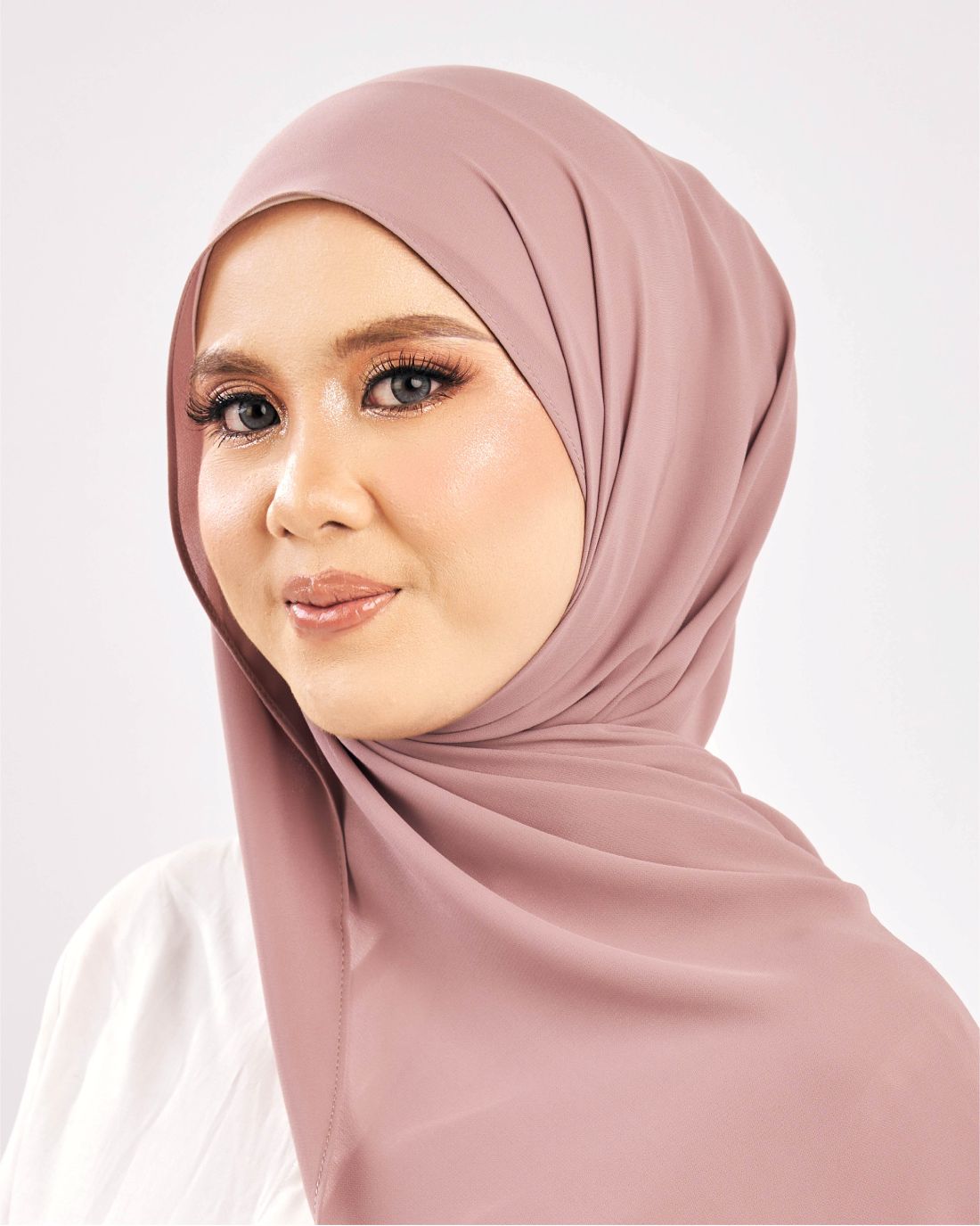 Tudung Shawl Diamond Chiffon tebal tak jarang dusty pink belacan Premium Hijab Malaysia