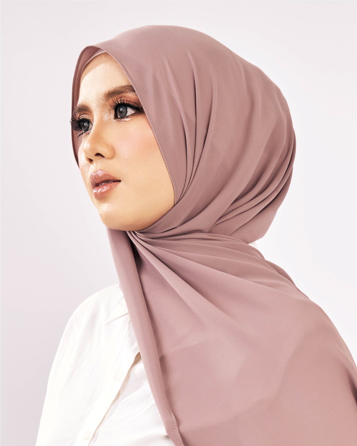 Tudung Shawl Diamond Chiffon tebal tak jarang dusty pink belacan Premium Hijab Malaysia