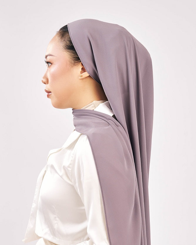 Tudung Shawl Keknis Diamond Heavy Chiffon tebal tak jarang kelabu grey Premium Hijab Malaysia