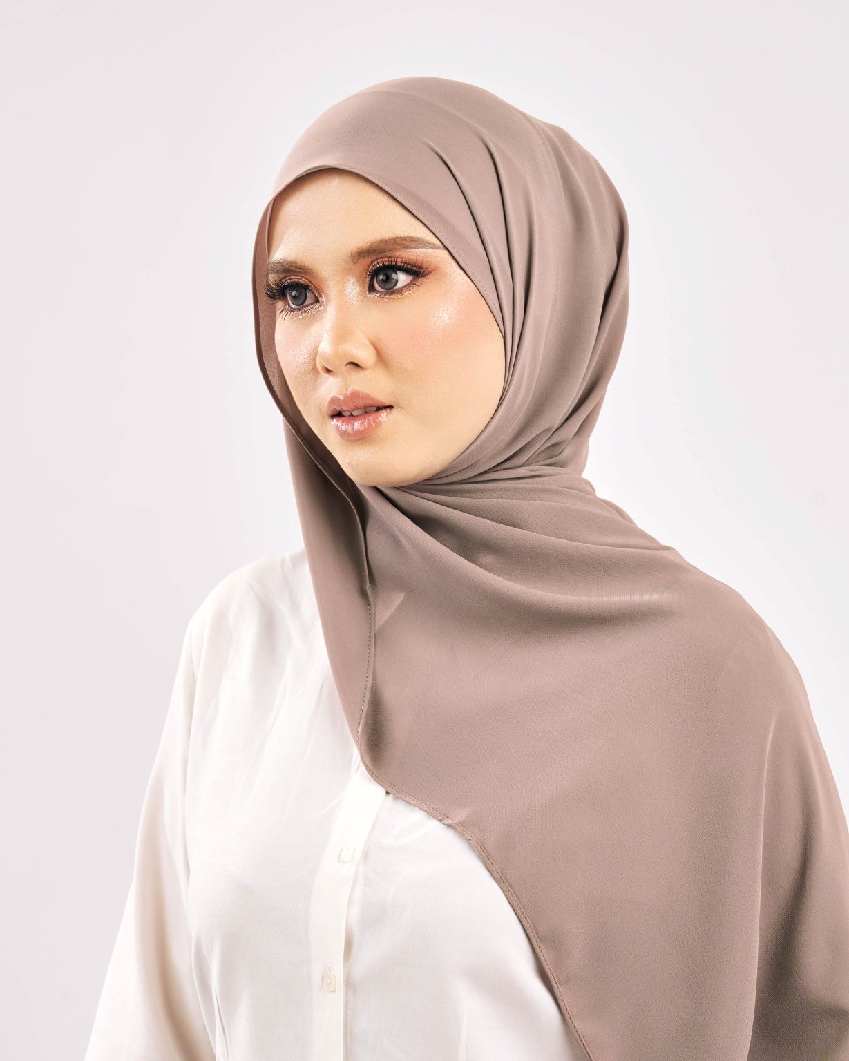 Coklat Khaki Brown Heavy Chiffon Shawl Premium Hijab Malaysia