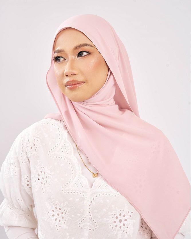 Tudung Shawl Keknis Diamond Heavy Chiffon tebal tak jarang rosewater pink Premium Hijab Malaysia