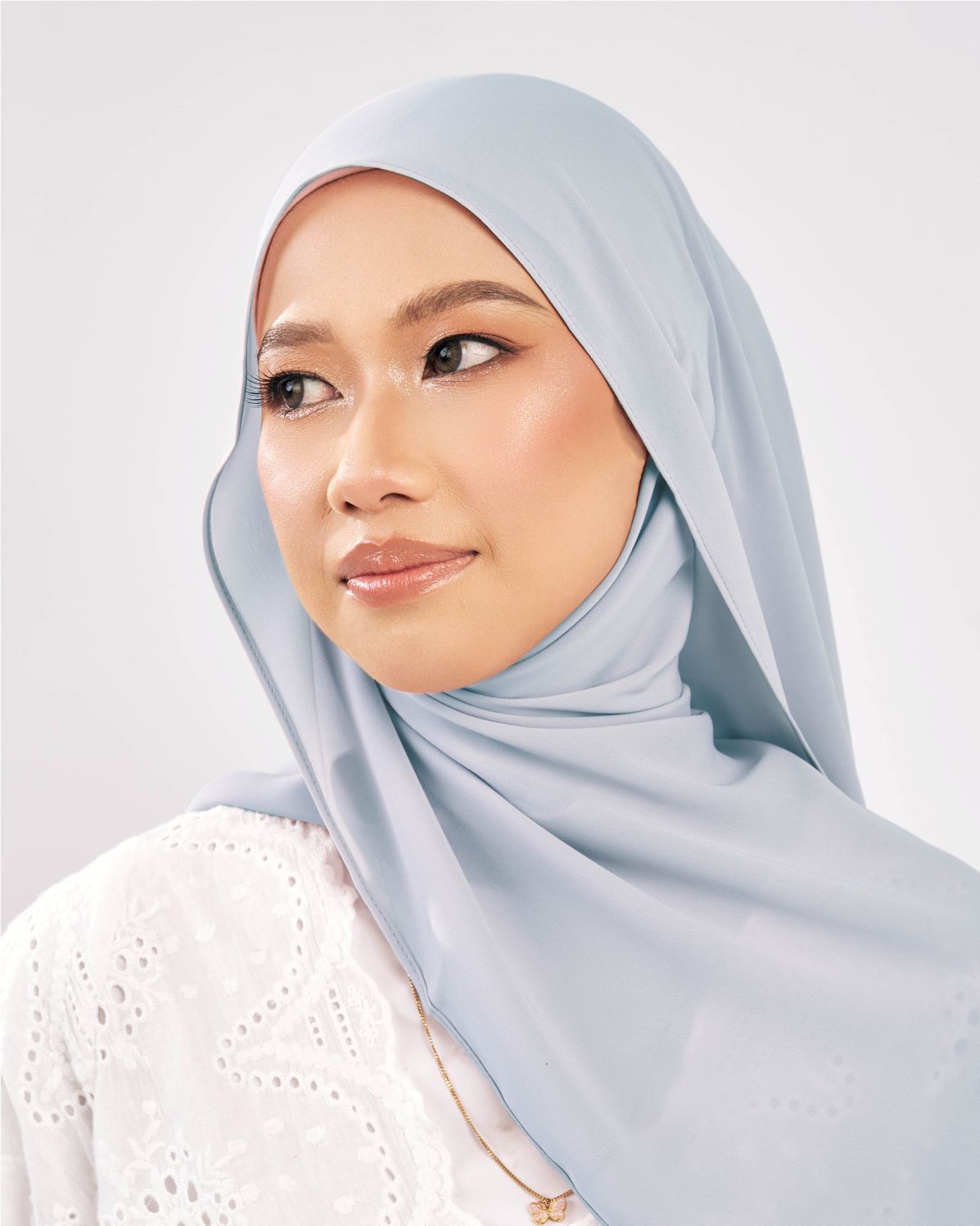 Tudung Shawl Diamond Chiffon tebal tak jarang biru baby blue Premium Kekal Hijab Raya Malaysia
