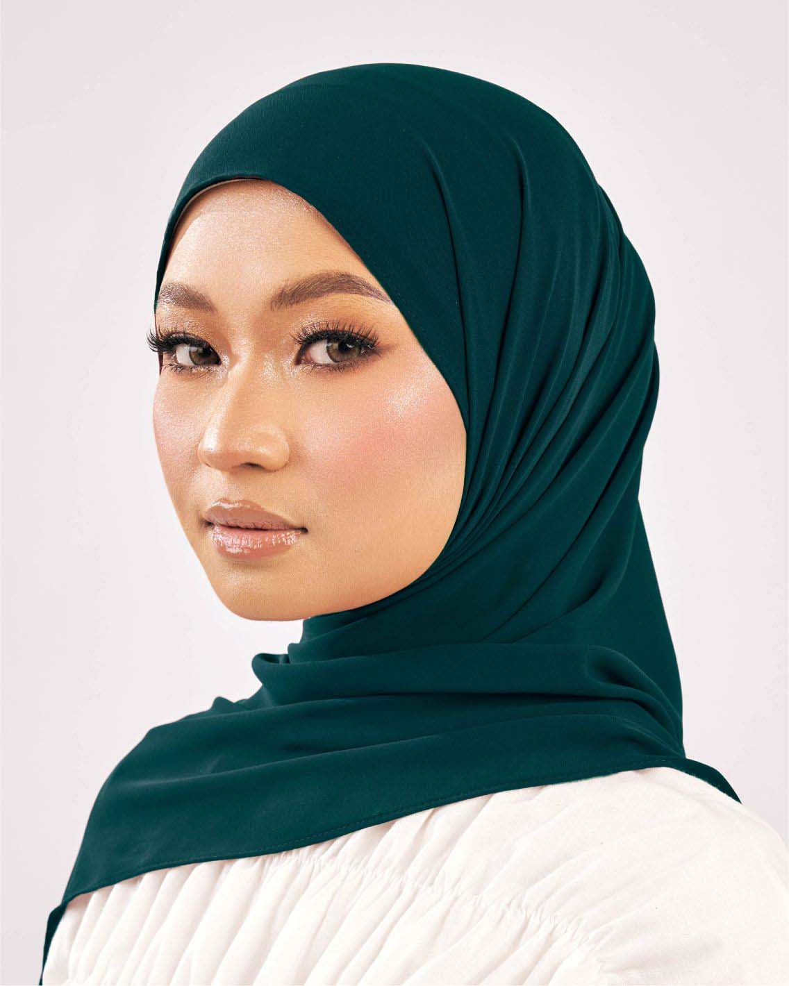 Tudung Shawl Diamond Chiffon tebal tak jarang hijau teal green Premium Kekal Hijab Malaysia
