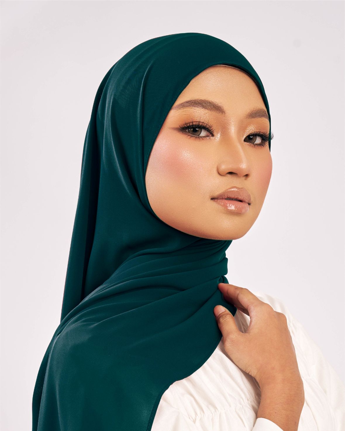Tudung Shawl Diamond Chiffon tebal tak jarang hijau teal green Premium Kekal Hijab Malaysia