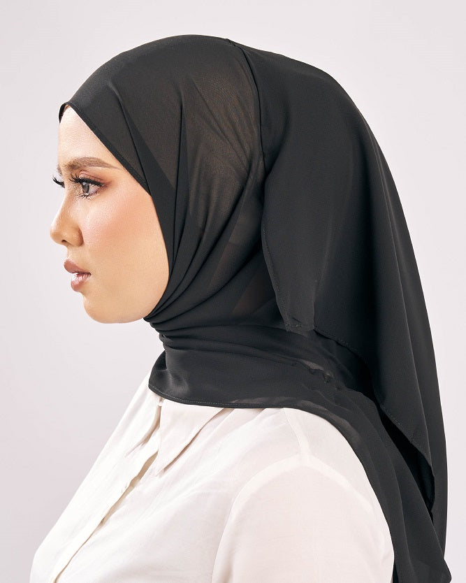 Tudung Shawl keknis Chiffon light ringan lembut black hitam Premium Hijab Malaysia