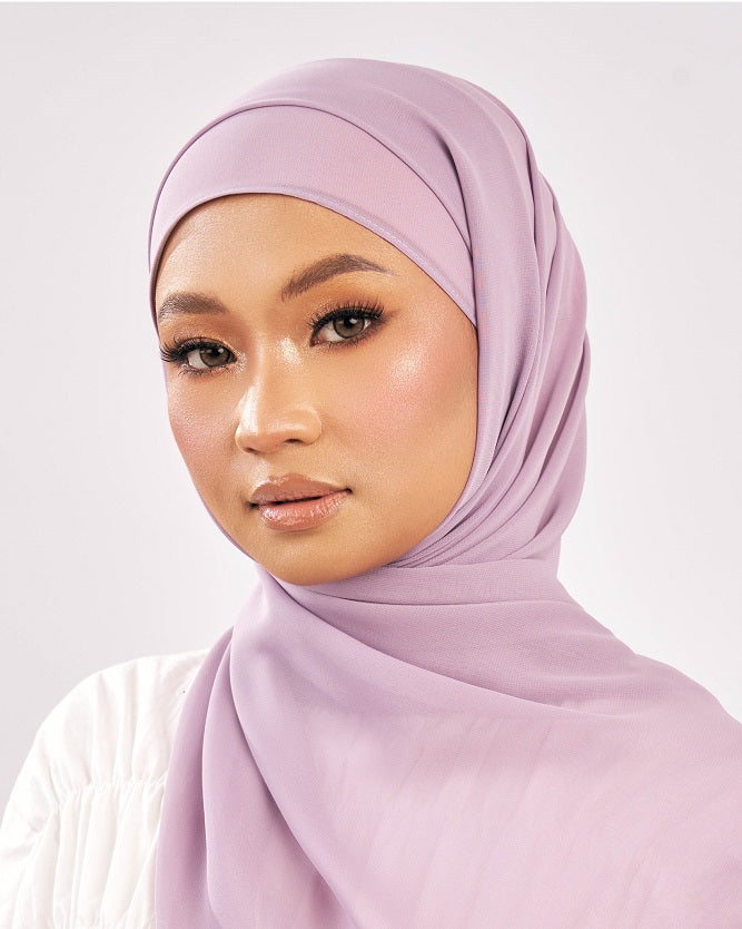 Tudung Shawl Flat Chiffon light ringan lembut deep lavender lilac purple Premium Hijab Malaysia
