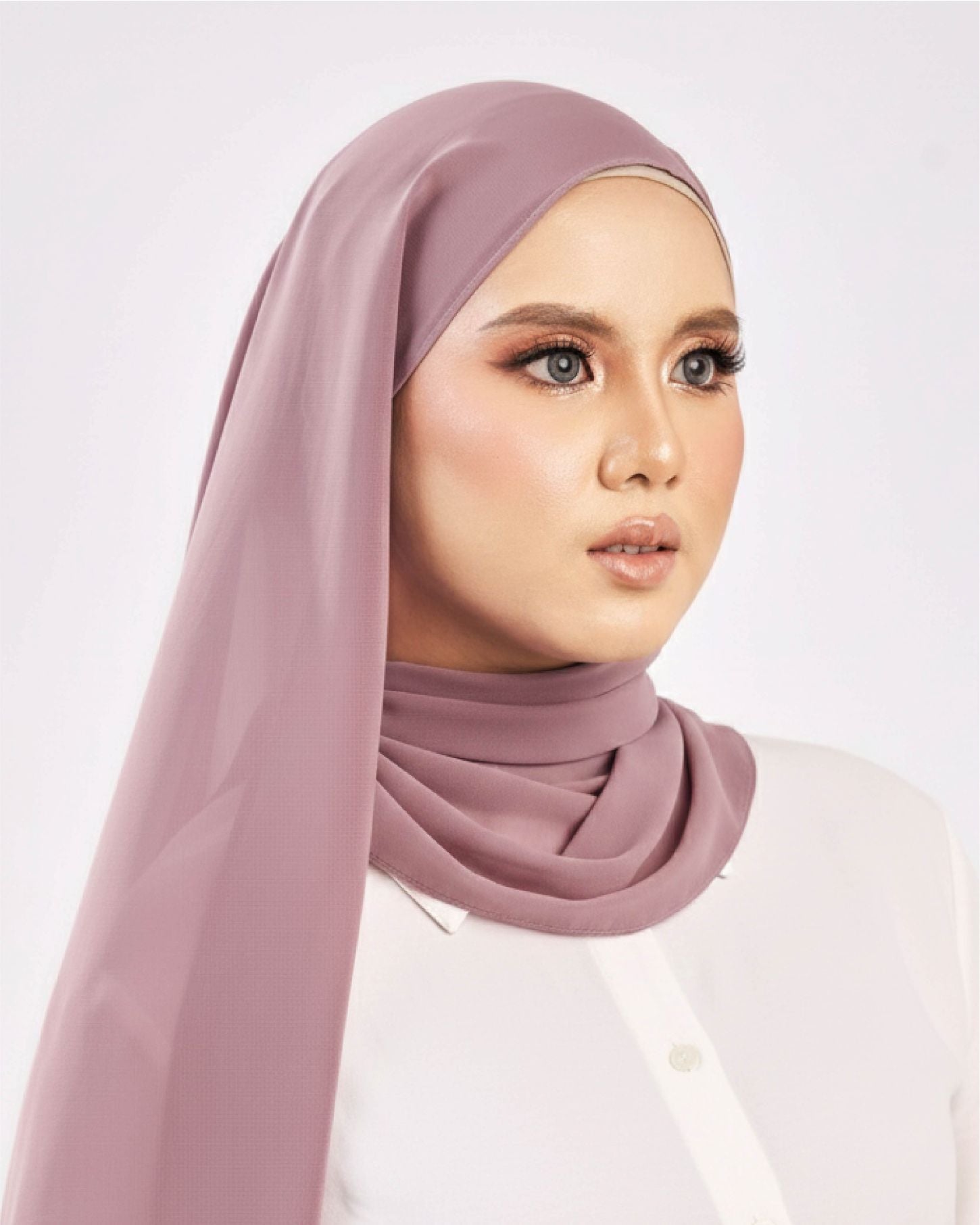 Tudung Shawl Flat Chiffon light ringan lembut mauve Premium Hijab Malaysia