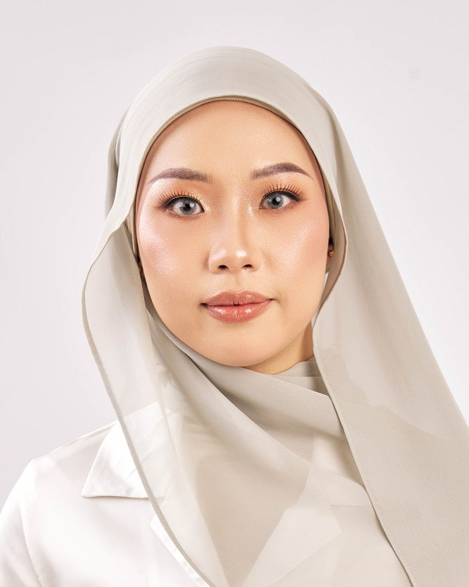 Tudung Shawl Keknis Chiffon light ringan lembut kelabu pucat pale stone Premium Hijab Malaysia