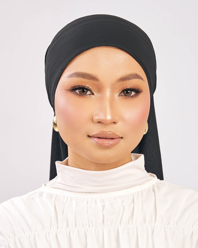 Tudung Muna Ironless Shawl Malas  Chiffon kelabu hitam black Premium Hijab Malaysia