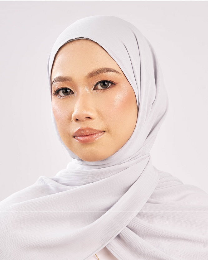Tudung Muna Shawl Malas Texture Chiffon kelabu light grey Premium Hijab Malaysia