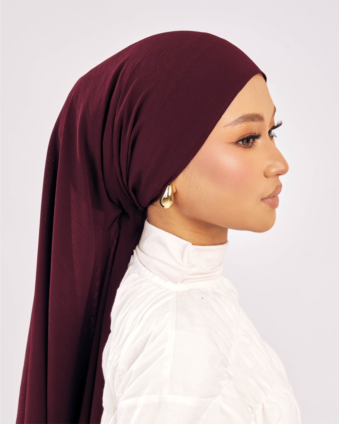 Tudung Muna Shawl ironless merah deep maroon Premium Kekal Hijab Malaysia